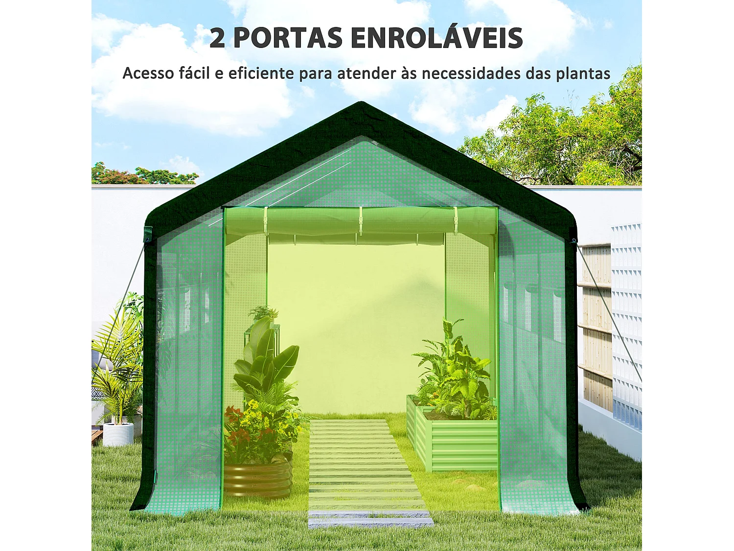 Estufa Tipo Túnel 6x3x2,8m com 6 Janelas e 2 Portas Enroláveis para Jardim e Pátio