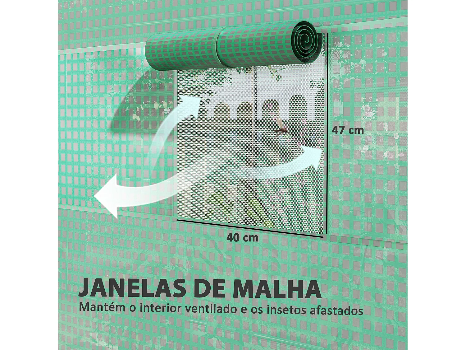 Estufa Tipo Túnel 6x3x2,8m com 6 Janelas e 2 Portas Enroláveis para Jardim e Pátio