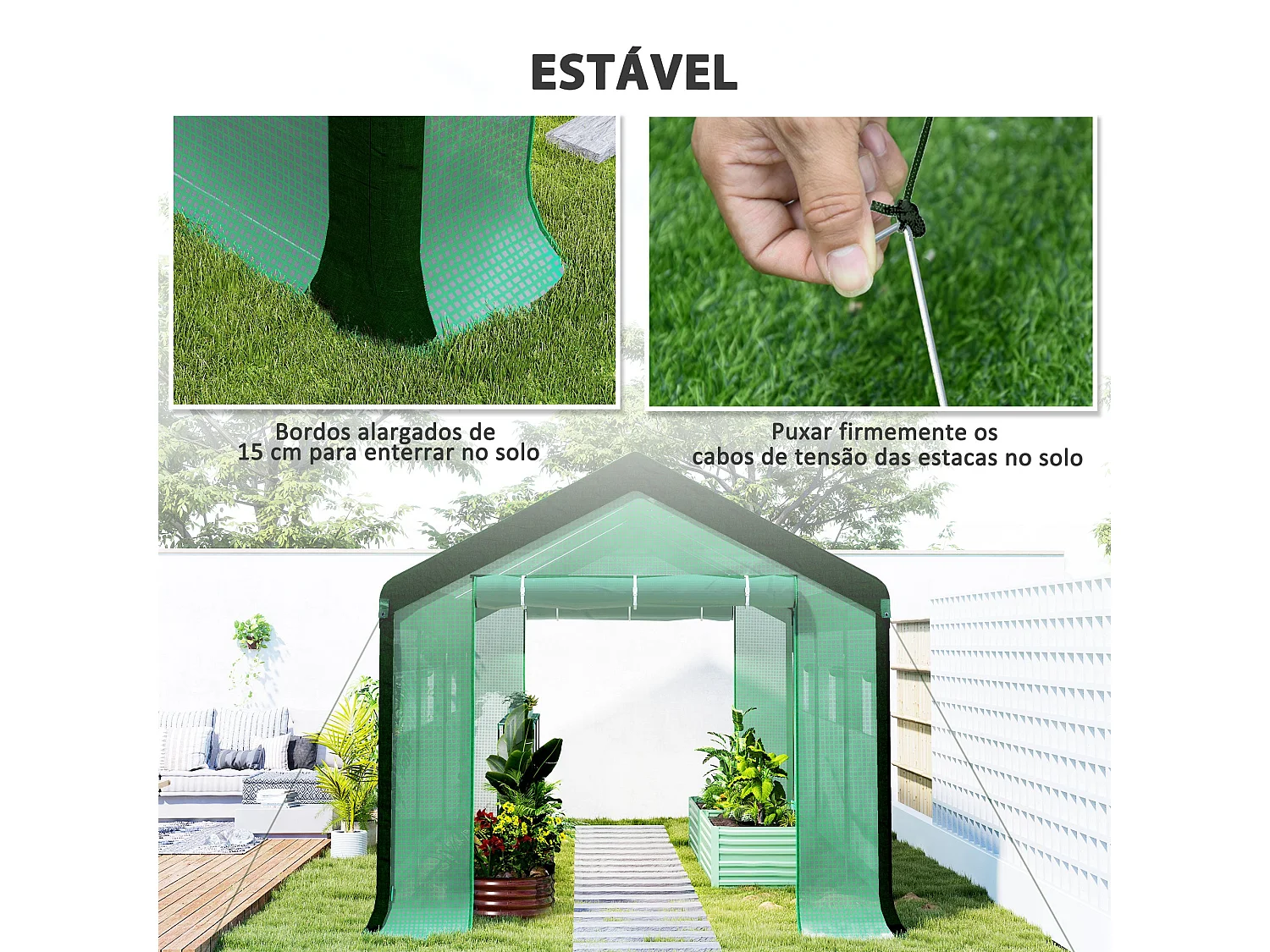 Estufa Tipo Túnel 6x3x2,8m com 6 Janelas e 2 Portas Enroláveis para Jardim e Pátio