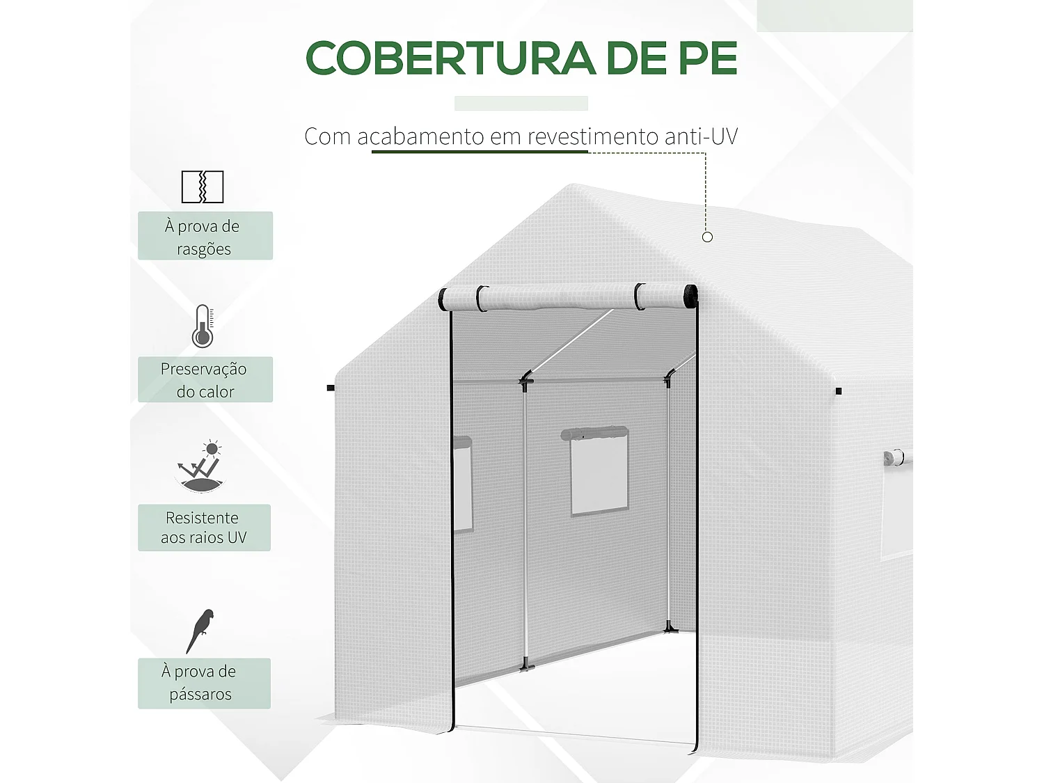 Estufa de Jardim em Aço e PE com Janelas e Porta – Ideal para Cultivo de Plantas e Flores