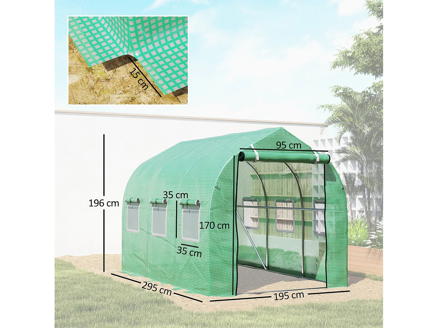 Estufa Túnel 3x2x2 m para Cultivo de Plantas com 6 Janelas e Porta de Acesso
