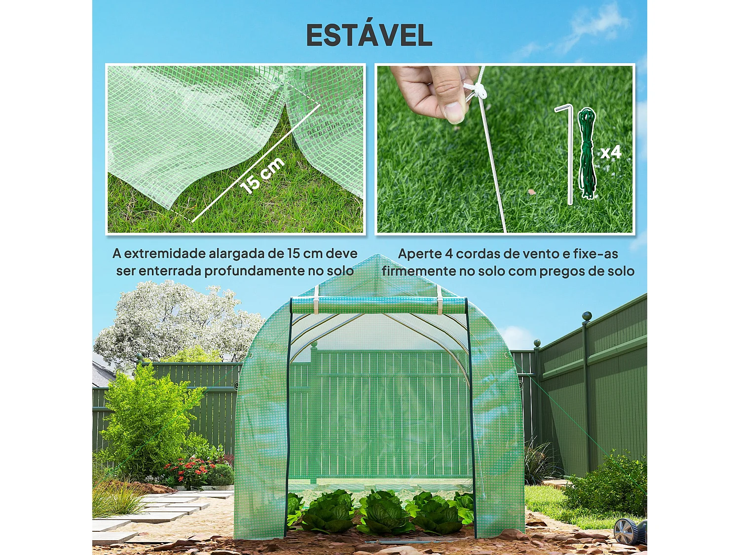 Estufa Túnel 3x2x2 m para Cultivo de Plantas com 6 Janelas e Porta de Acesso