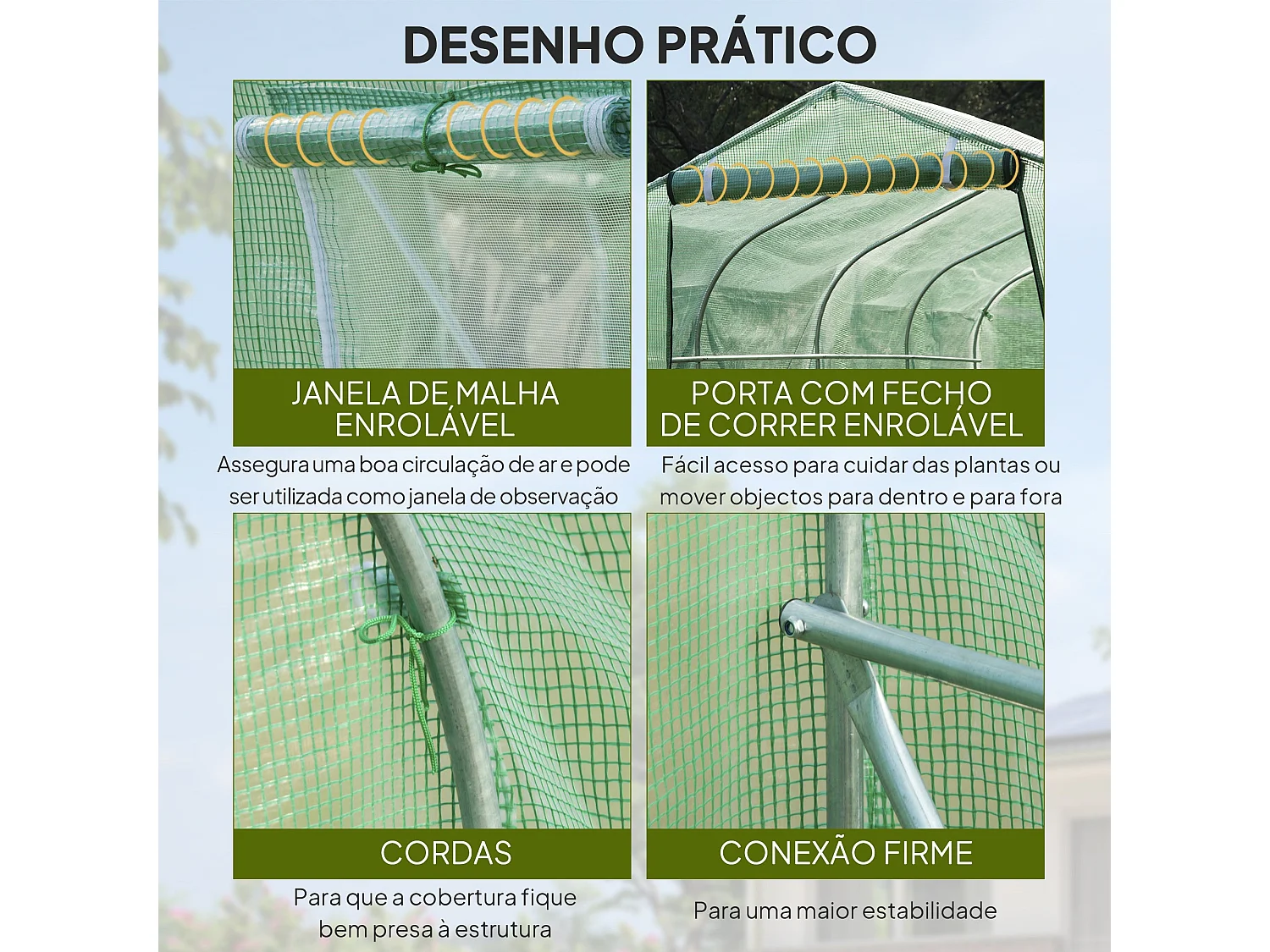 Estufa Túnel 3x2x2 m para Cultivo de Plantas com 6 Janelas e Porta de Acesso