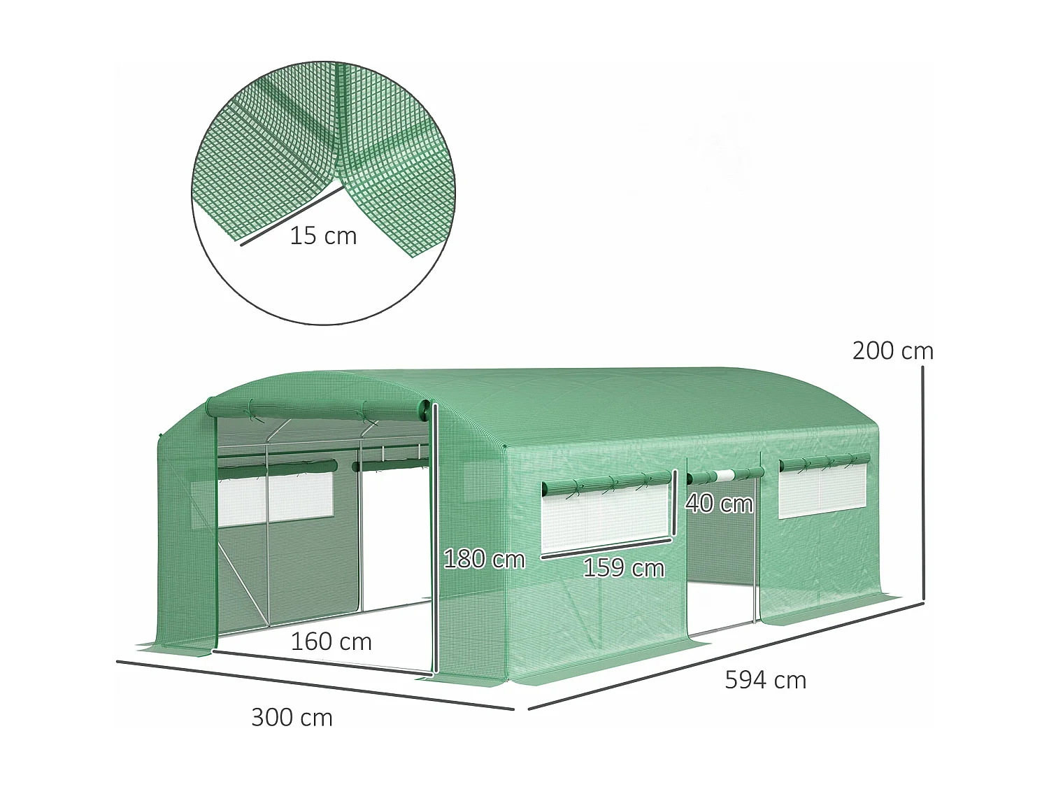 Estufa Túnel 6x3x2 m para Jardim com Janelas de Malha e Portas Enroláveis - Cultive o Seu Jardim Durante Todo o Ano
