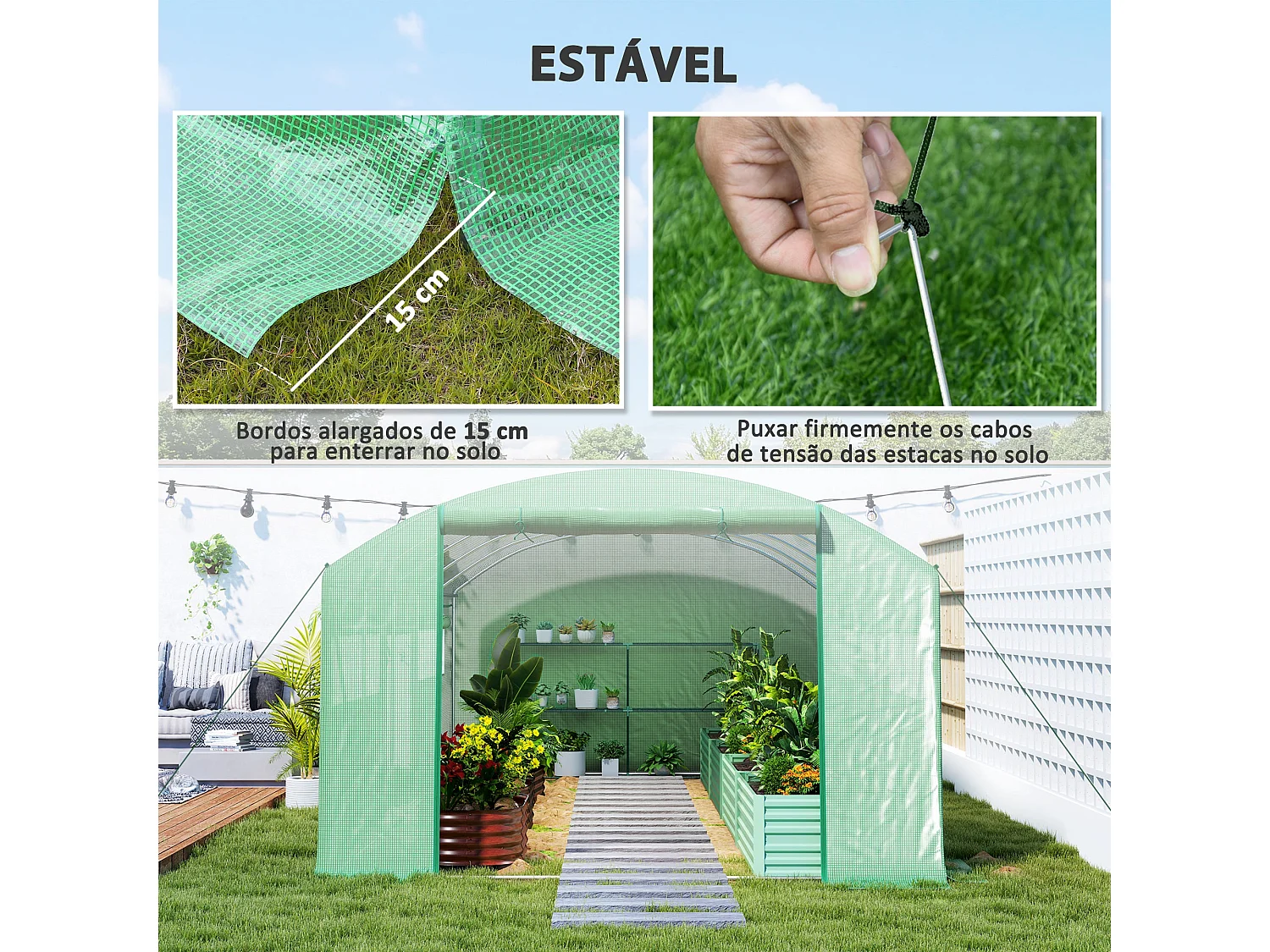 Estufa Túnel 6x3x2 m para Jardim com Janelas de Malha e Portas Enroláveis - Cultive o Seu Jardim Durante Todo o Ano