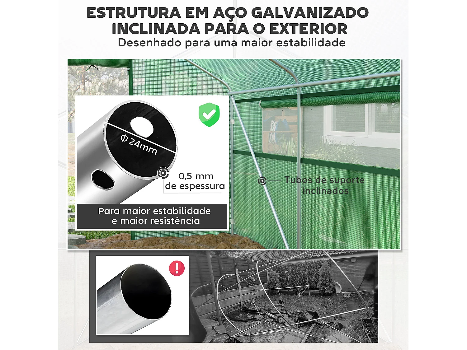 Estufa Túnel 4x3x2 m com Janelas e Porta de Enrolar para Jardim e Pátio