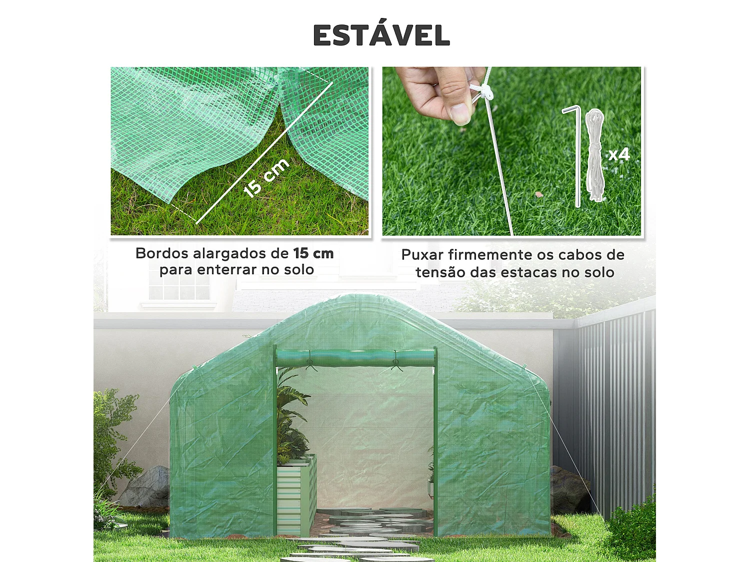 Estufa Túnel 4x3x2 m com Janelas e Porta de Enrolar para Jardim e Pátio