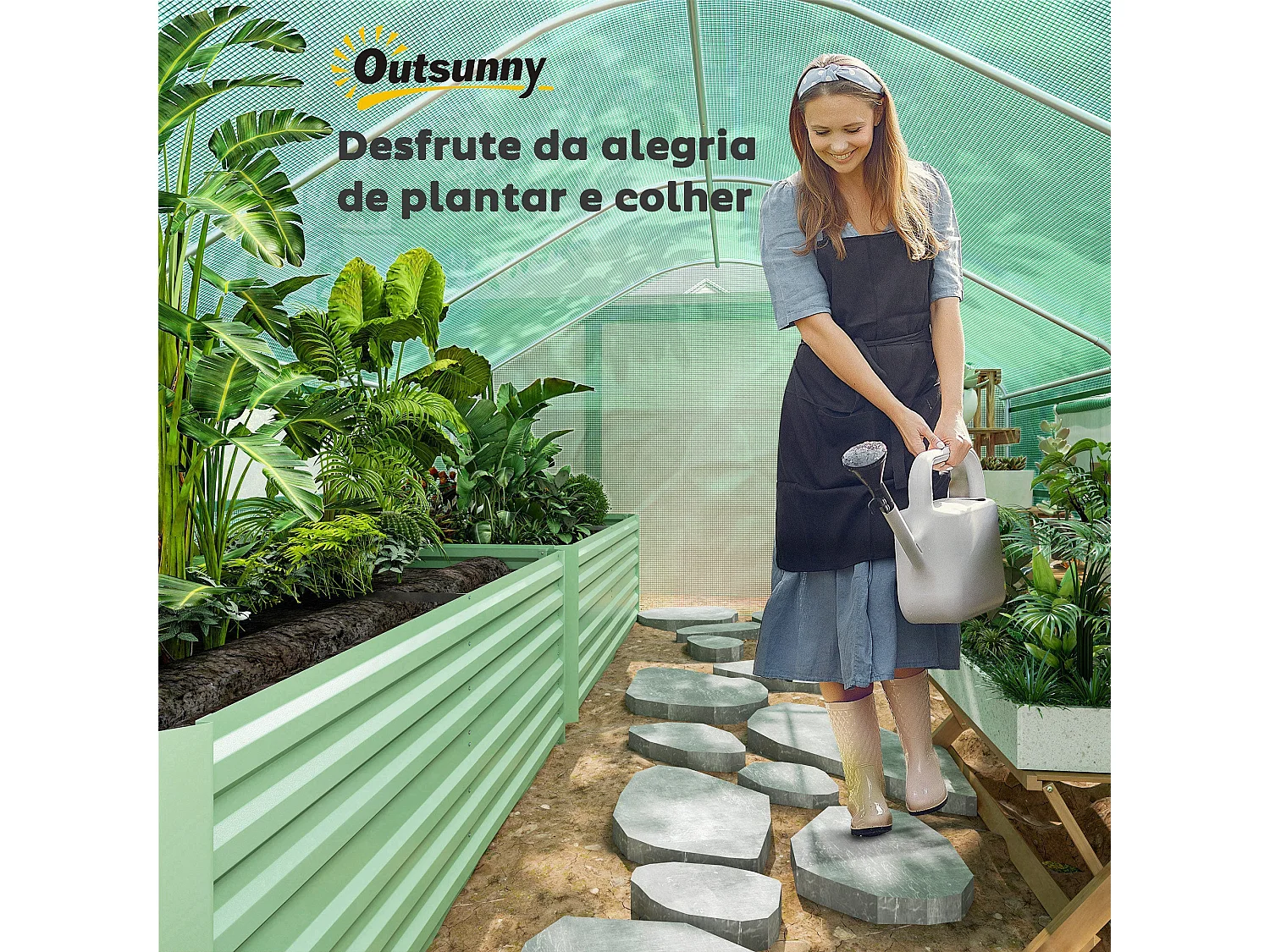 Estufa Túnel 4x3x2 m com Janelas e Porta de Enrolar para Jardim e Pátio