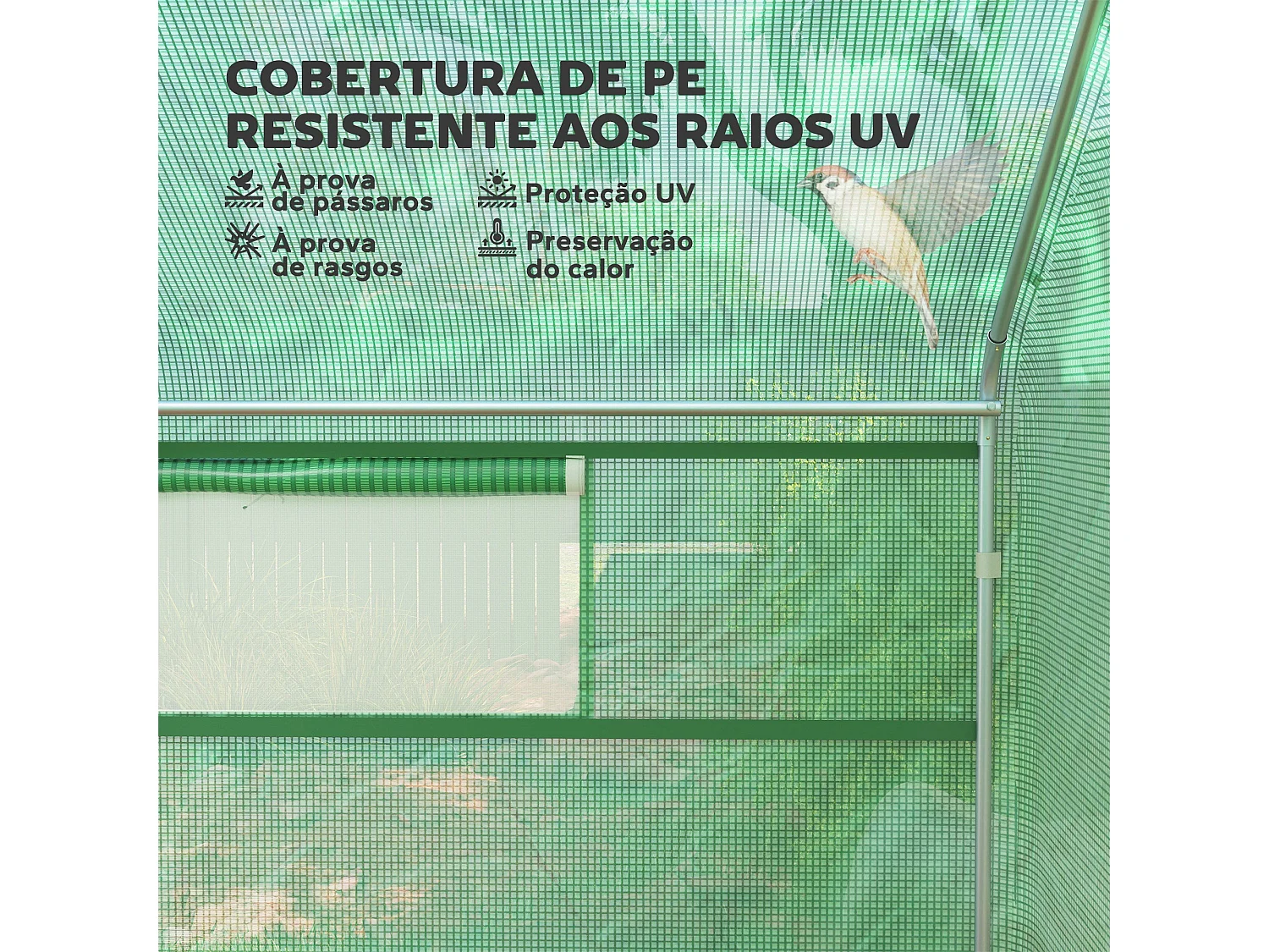 Estufa Túnel 4x3x2 m com Janelas e Porta de Enrolar para Jardim e Pátio