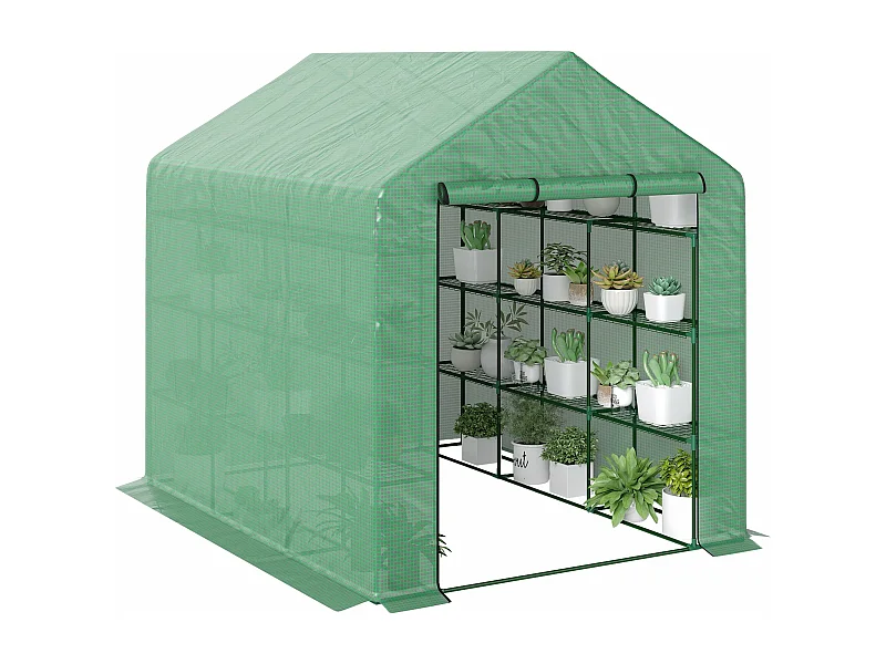 Estufa de Jardim Espaçosa com Prateleiras, Porta Deslizante e Estrutura de Aço - Ideal para Cultivar Plantas e Flores