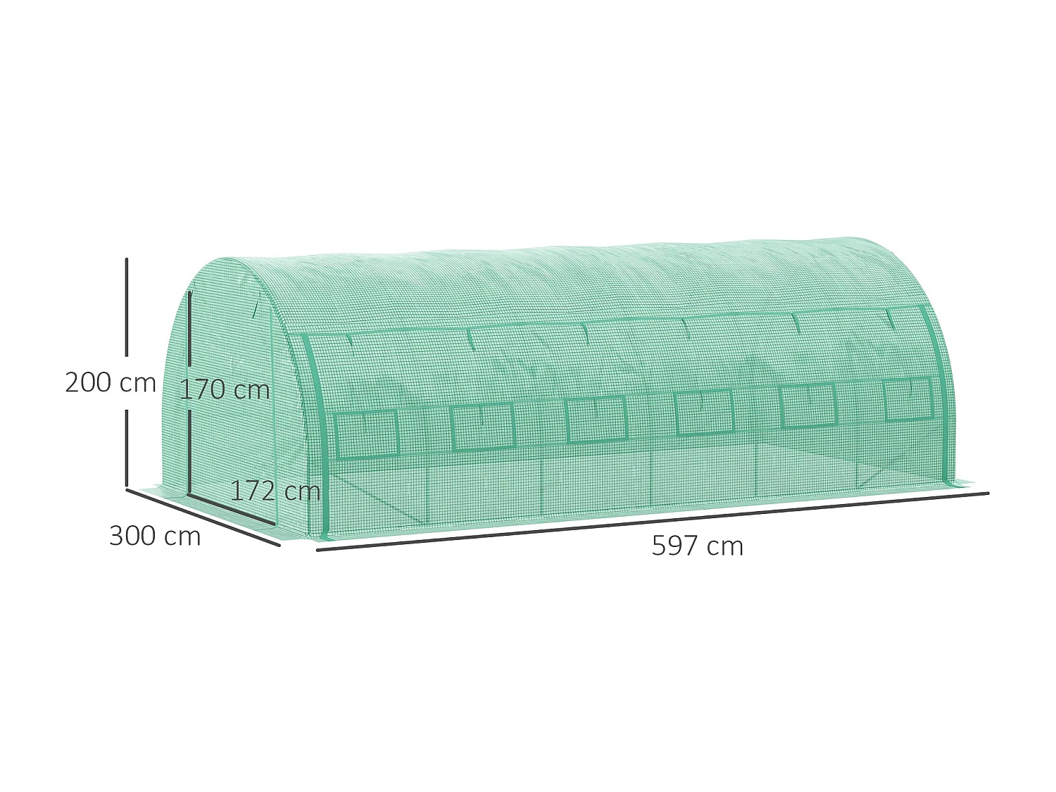 Estufa de Túnel para Jardim 597x300x200 cm com Ventilação e Estrutura de Aço Galvanizado