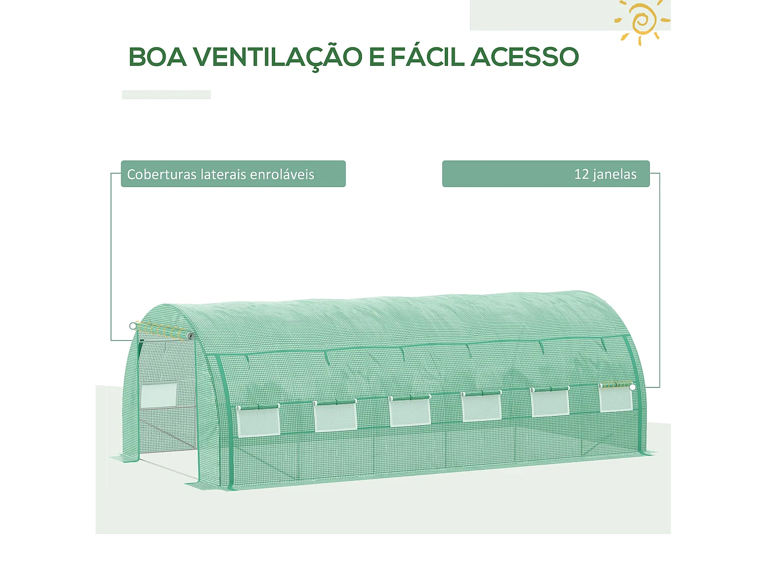 Estufa de Túnel para Jardim 597x300x200 cm com Ventilação e Estrutura de Aço Galvanizado