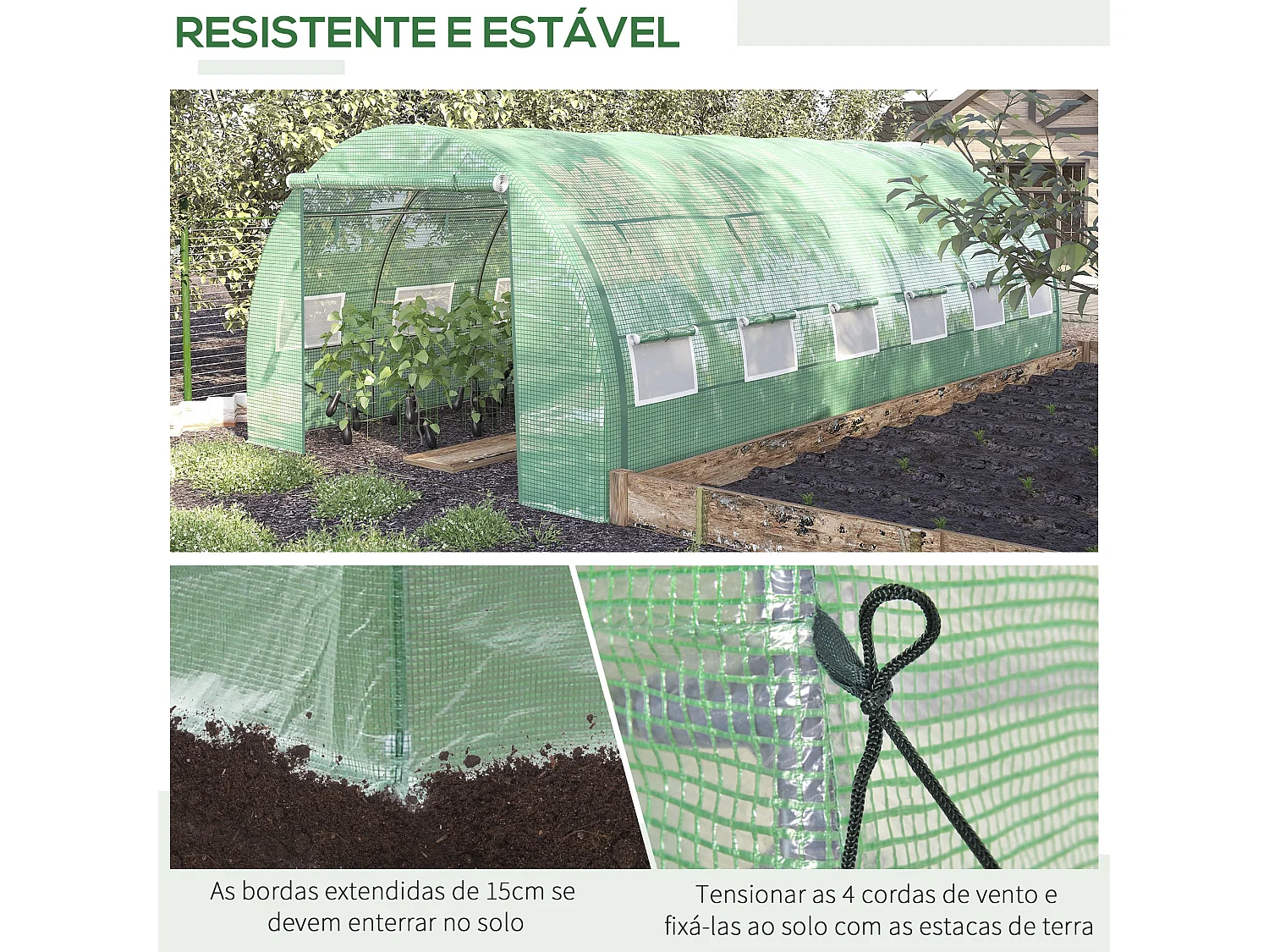 Estufa de Túnel para Jardim 597x300x200 cm com Ventilação e Estrutura de Aço Galvanizado