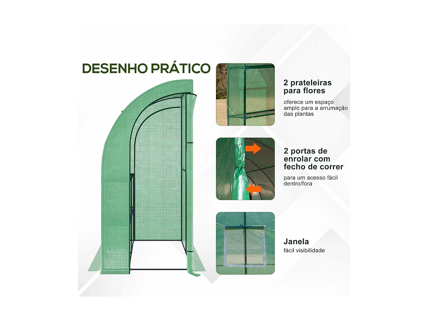 Estufa de Jardim Faro Pequena com 3 Prateleiras e Ventilação Otimizada - 200x100x215 cm