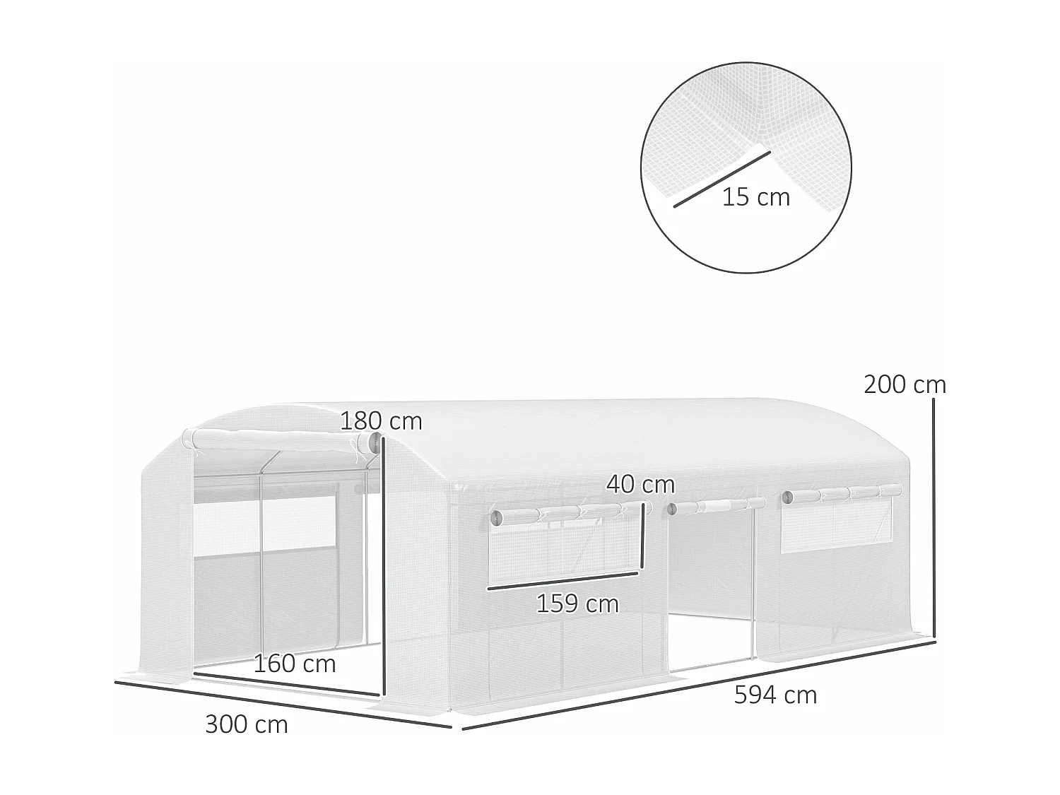 Estufa Túnel 6x3x2 m para Jardim com Janelas e Portas Enroláveis - Proteção UV e Estrutura Resistente
