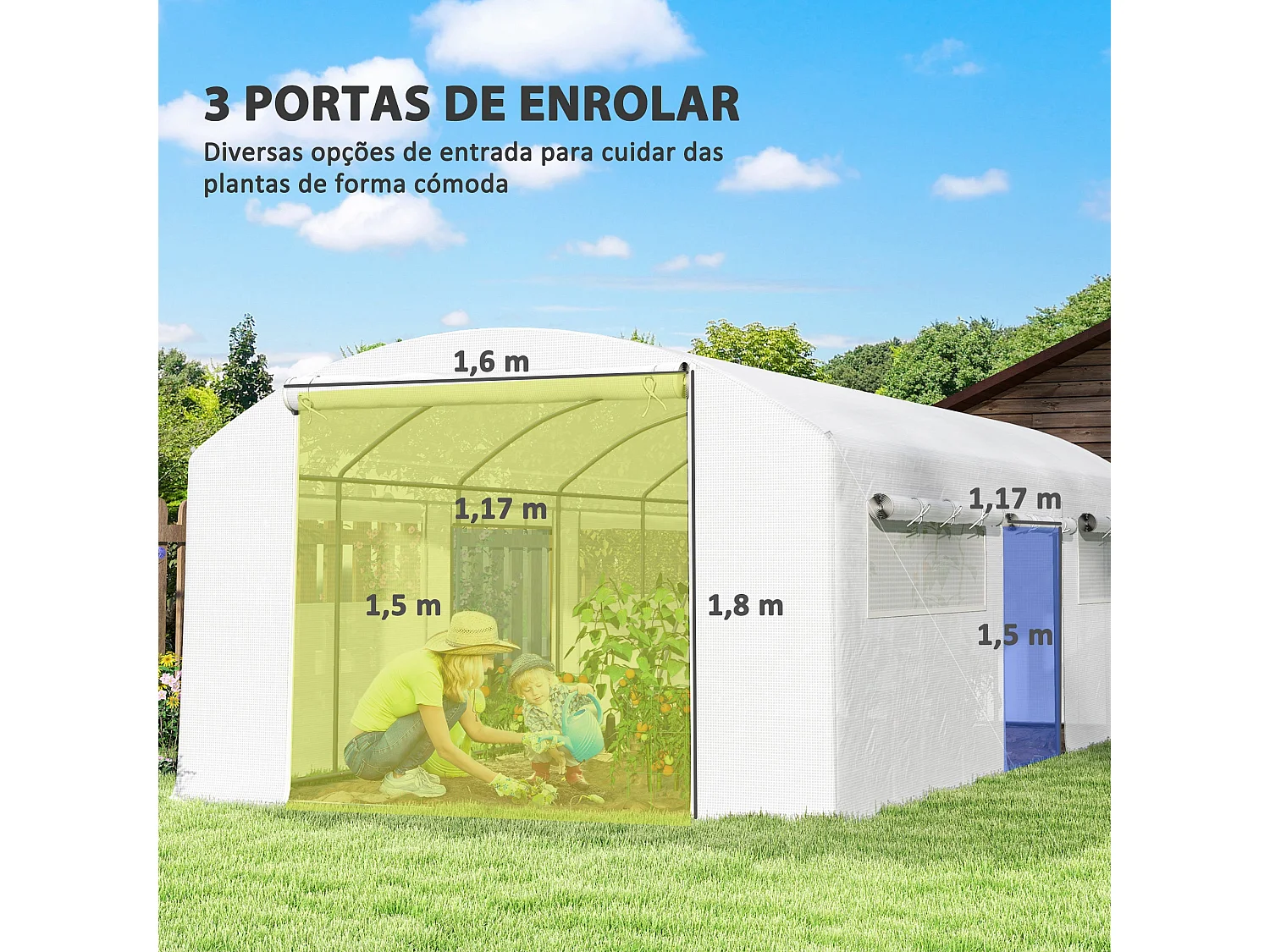 Estufa Túnel 6x3x2 m para Jardim com Janelas e Portas Enroláveis - Proteção UV e Estrutura Resistente