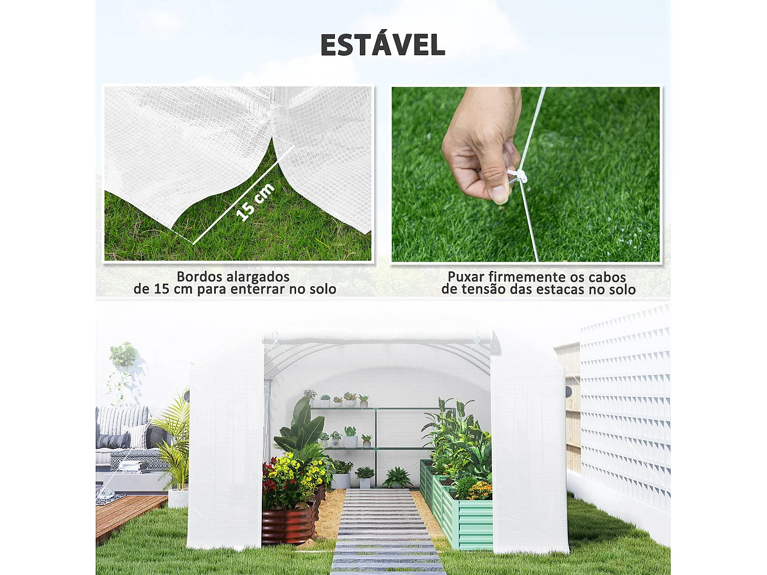 Estufa Túnel 6x3x2 m para Jardim com Janelas e Portas Enroláveis - Proteção UV e Estrutura Resistente