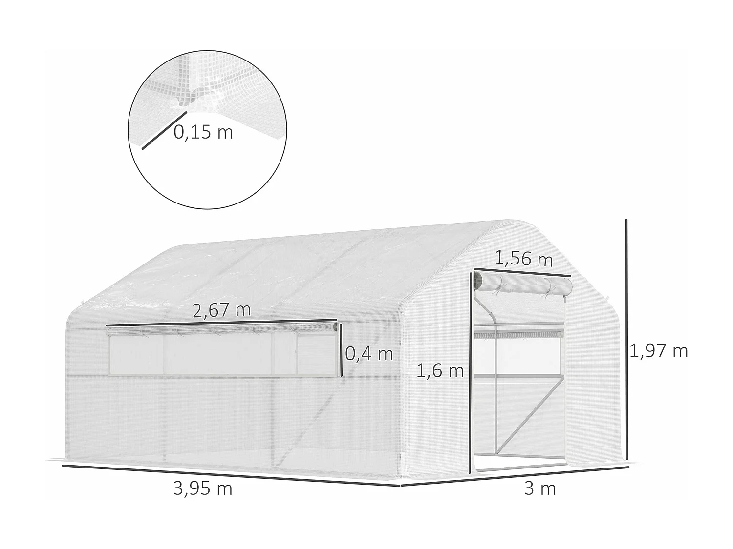 Estufa de Jardim Túnel 4x3x2 m com Janelas e Porta Enrolável para Cultivo de Plantas