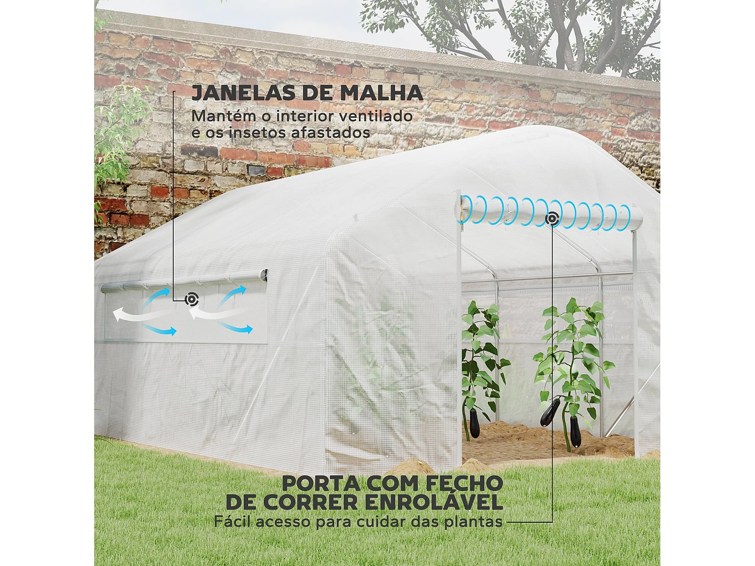 Estufa de Jardim Túnel 4x3x2 m com Janelas e Porta Enrolável para Cultivo de Plantas