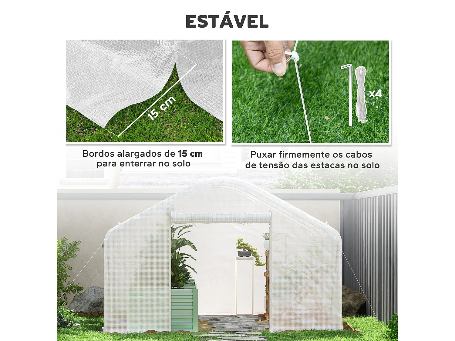 Estufa de Jardim Túnel 4x3x2 m com Janelas e Porta Enrolável para Cultivo de Plantas