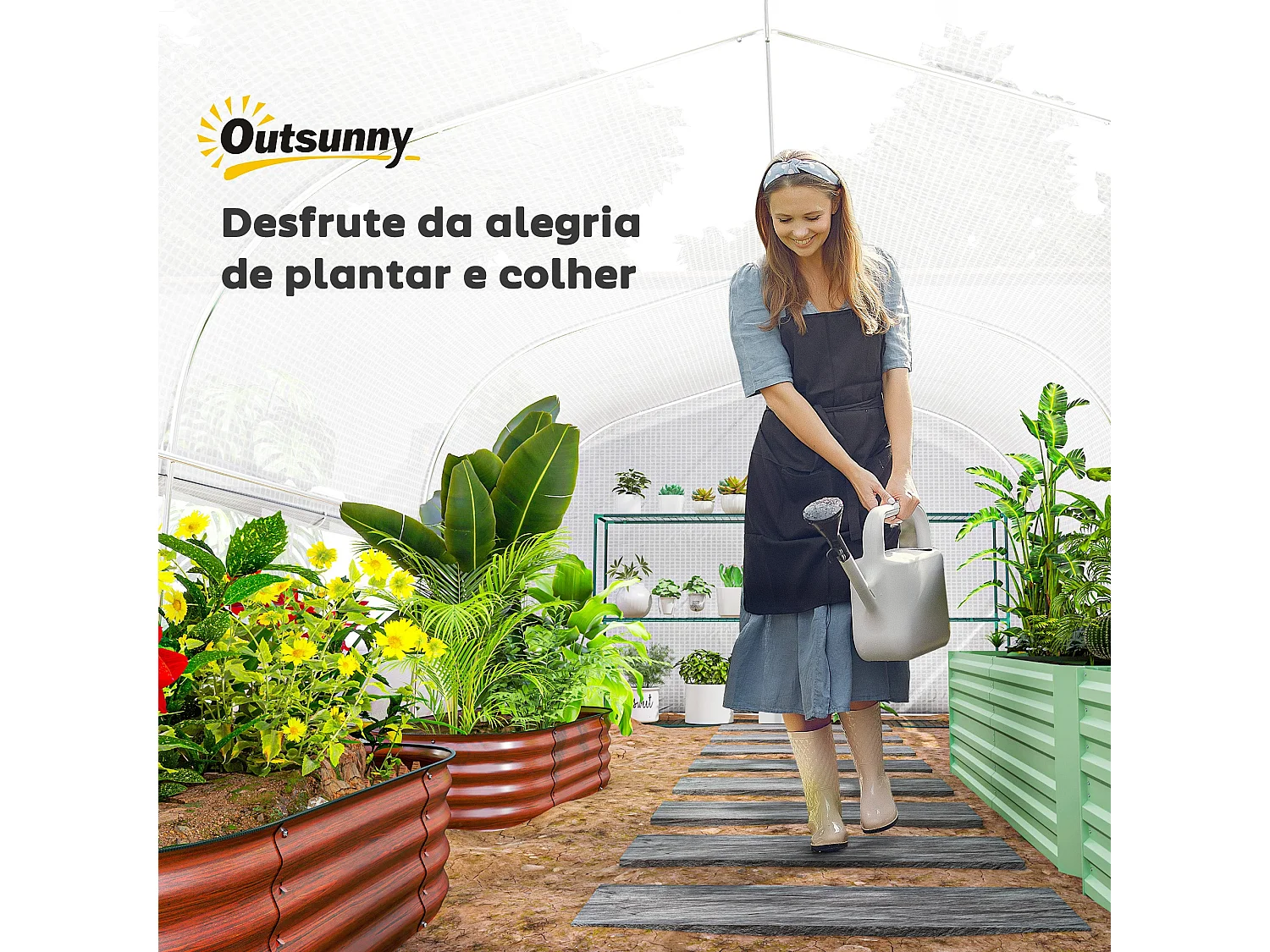 Estufa de Jardim Túnel 4x3x2 m com Janelas e Porta Enrolável para Cultivo de Plantas
