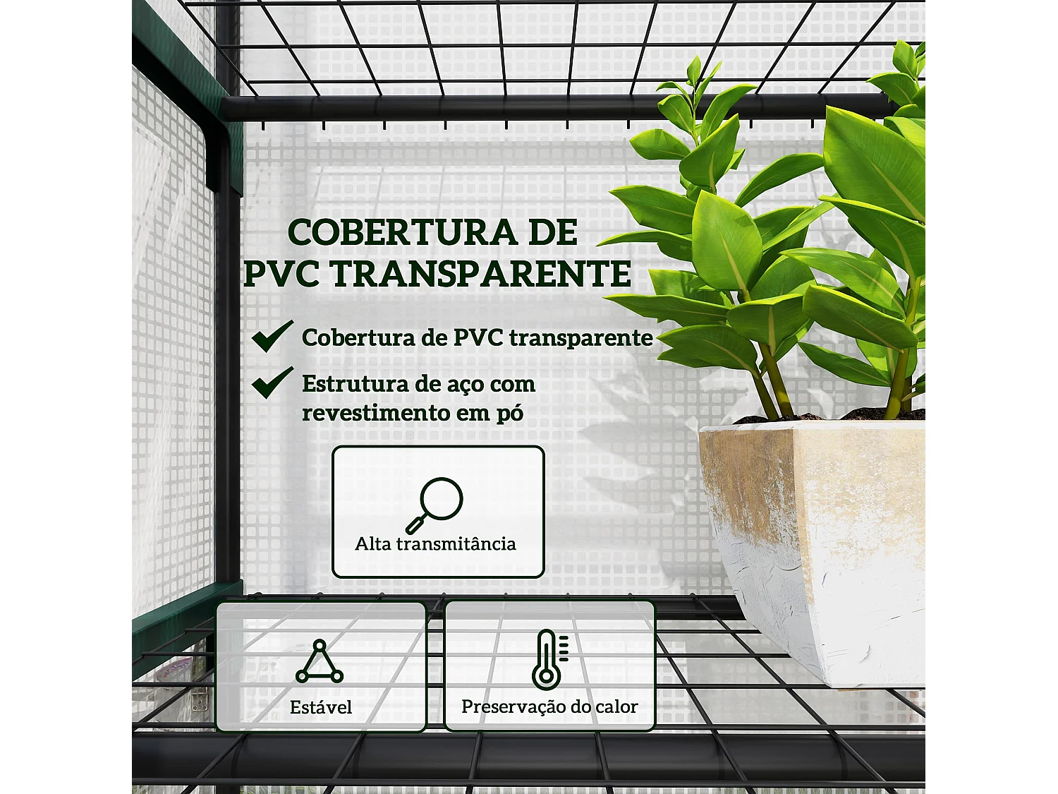 Estufa de Jardim Vertical Compacta com 5 Prateleiras e Cobertura Transparente de PE e Aço Verde