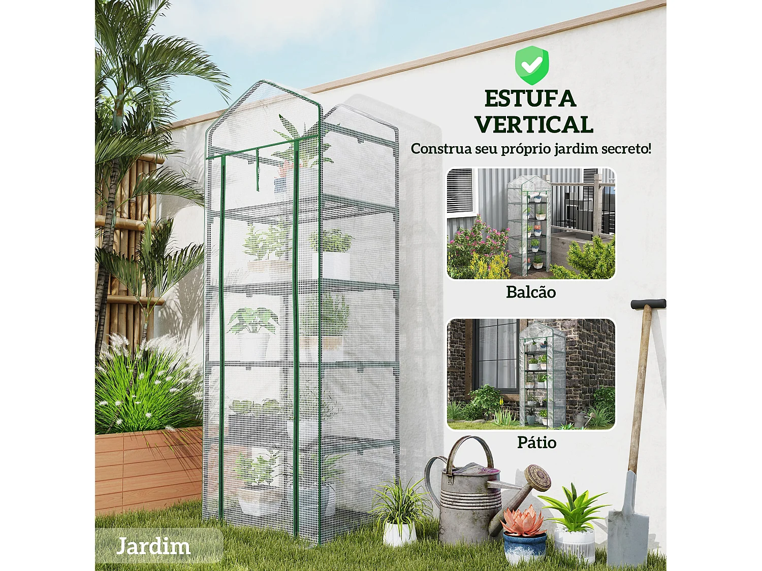 Estufa de Jardim Vertical Compacta com 5 Prateleiras e Cobertura Transparente de PE e Aço Verde