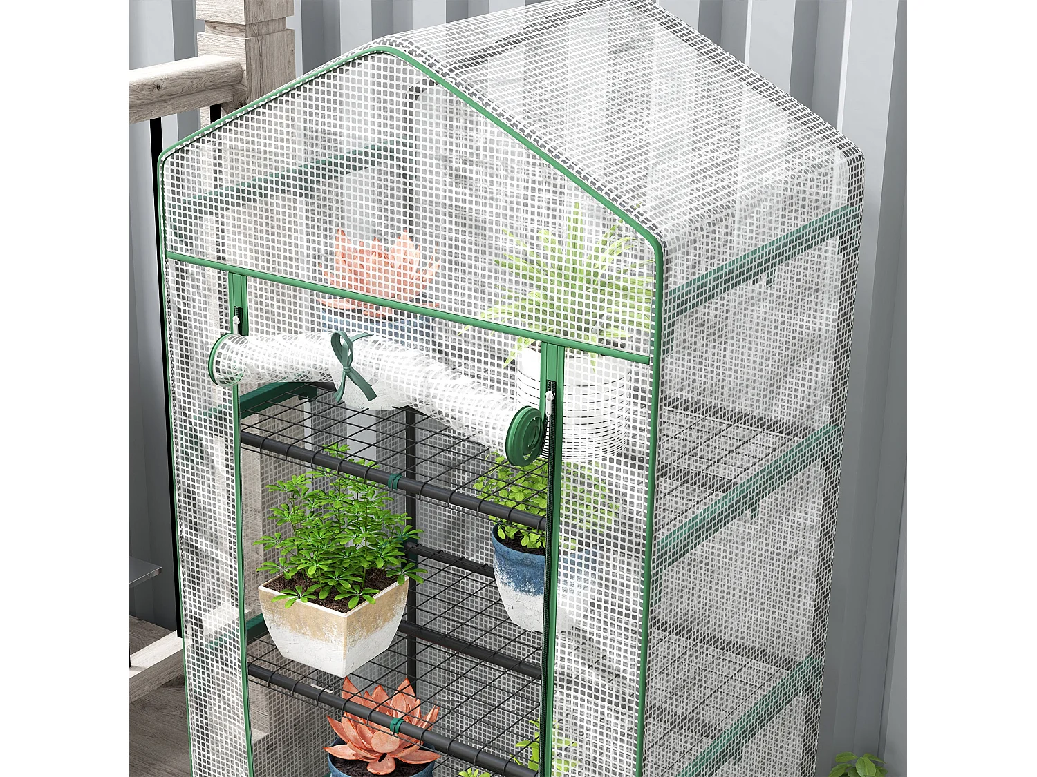 Estufa de Jardim Vertical Compacta com 5 Prateleiras e Cobertura Transparente de PE e Aço Verde