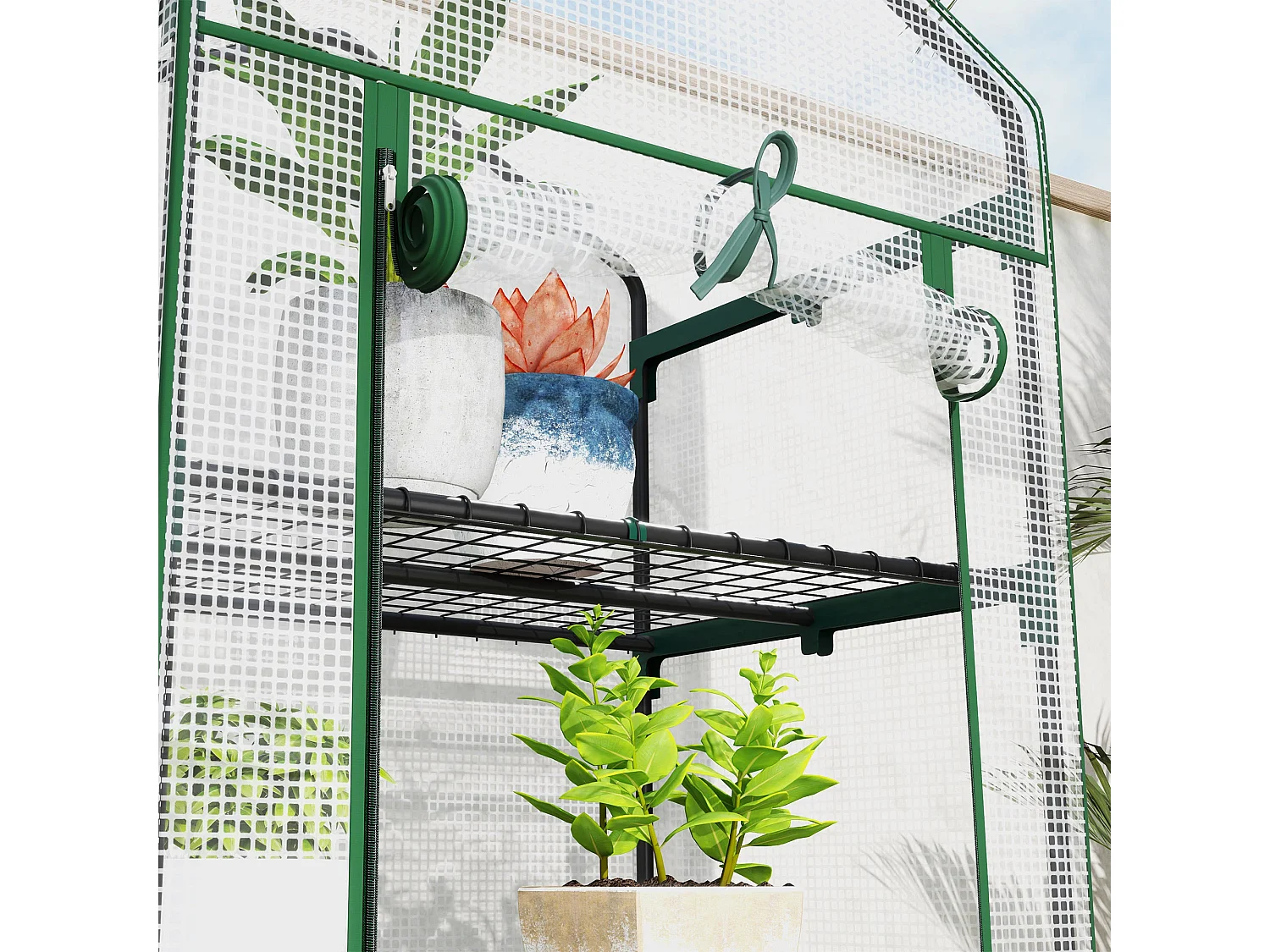 Estufa de Jardim Vertical Compacta com 5 Prateleiras e Cobertura Transparente de PE e Aço Verde