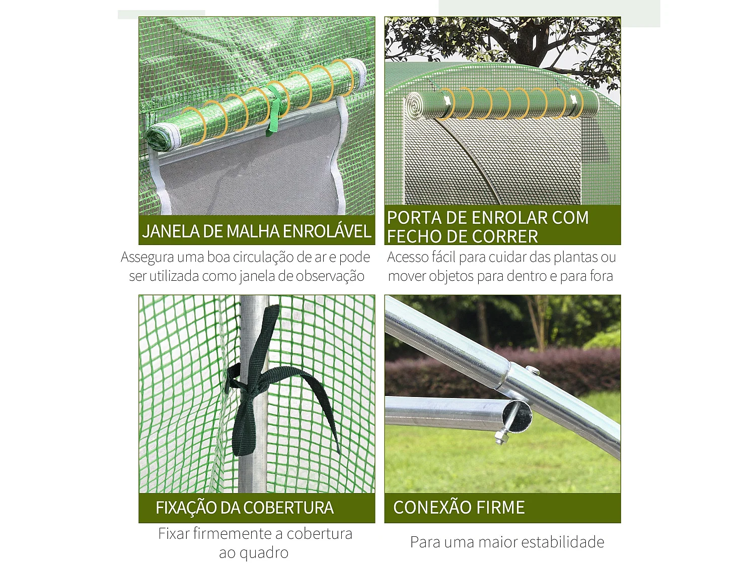 Estufa Tipo Túnel 4,5x3x2 m para Jardim com Janelas de Malha e Porta Enrolável