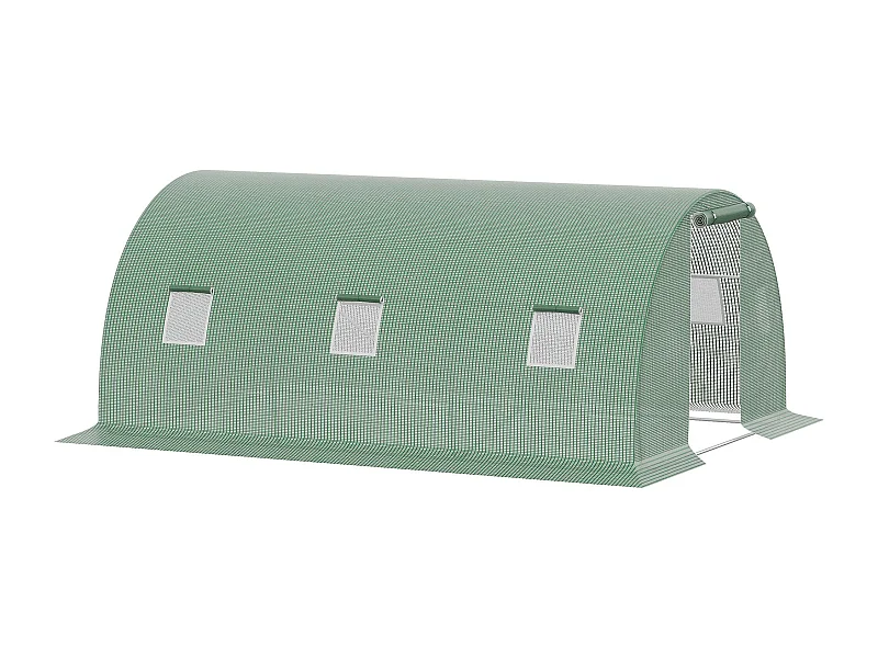 Estufa Tipo Túnel 4,5x3x2 m para Jardim com Janelas de Malha e Porta Enrolável