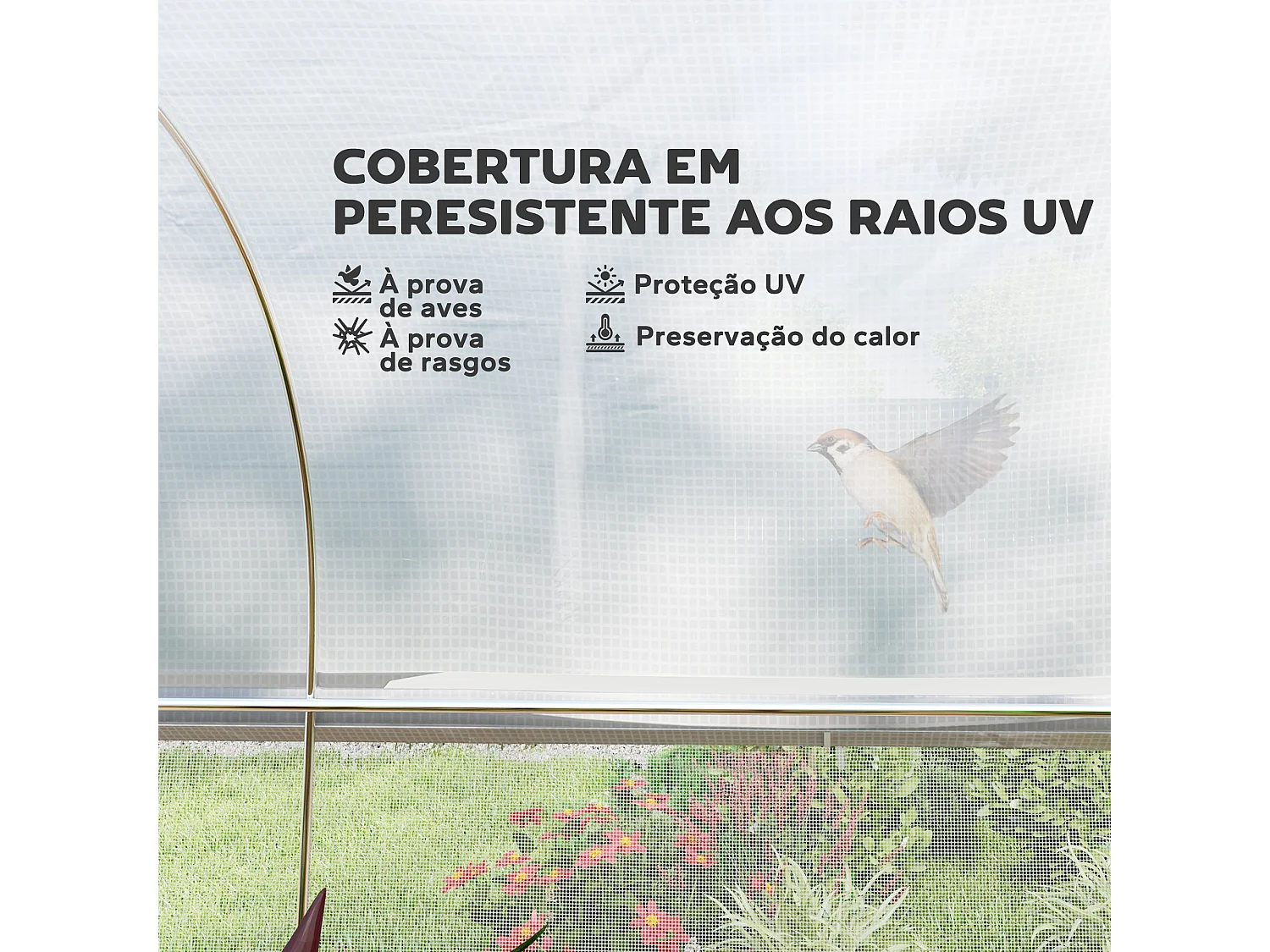 Estufa Túnel 6x3x2 m com 8 Janelas e Porta Enrolável - Proteção UV e Estrutura Resistente para Cultivo de Plantas