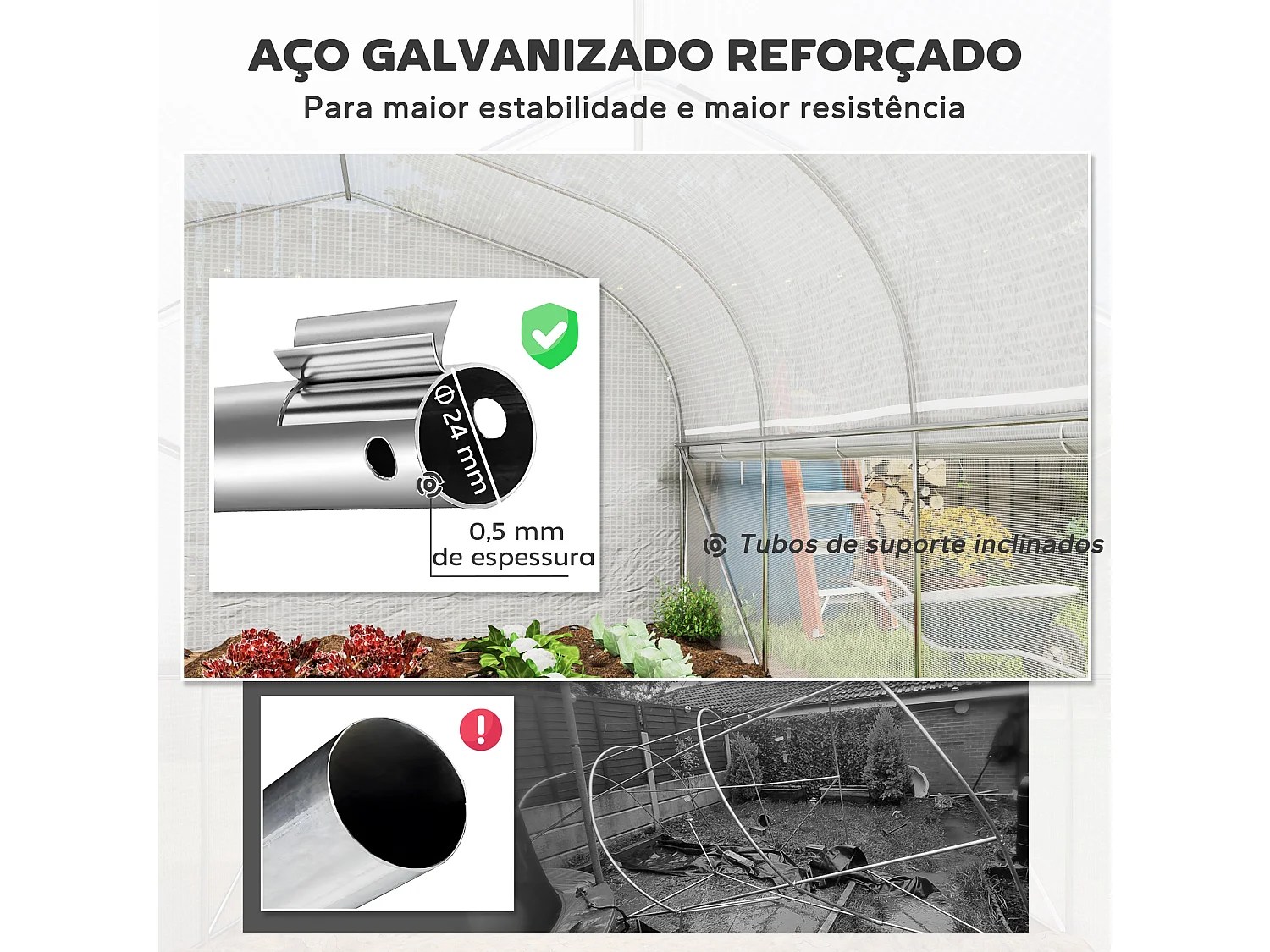 Estufa Túnel 6x3x2 m com 8 Janelas e Porta Enrolável - Proteção UV e Estrutura Resistente para Cultivo de Plantas
