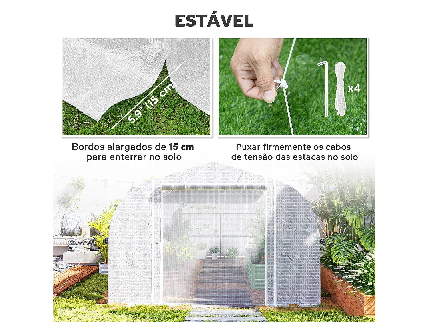 Estufa Túnel 6x3x2 m com 8 Janelas e Porta Enrolável - Proteção UV e Estrutura Resistente para Cultivo de Plantas
