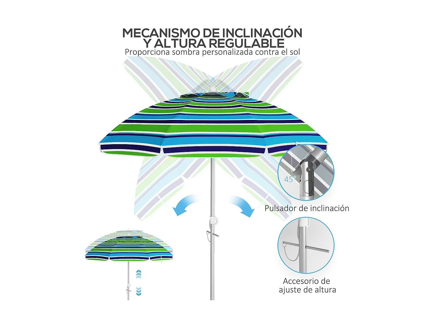 Sombrilla Denia Outsunny altura ajustable + inclinable + bolsa multicolor Ø205 cm