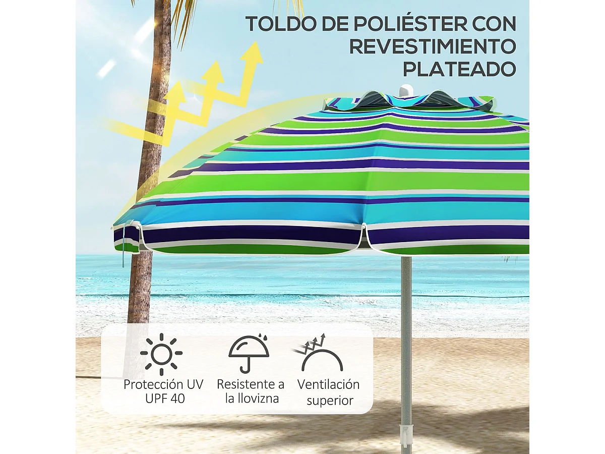 Sombrilla Denia Outsunny altura ajustable + inclinable + bolsa multicolor Ø205 cm