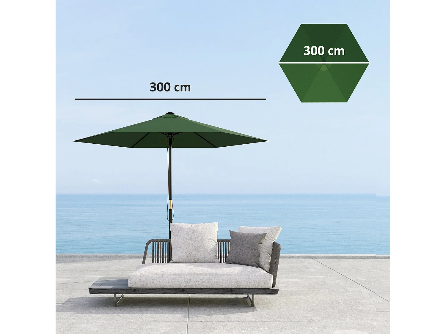 Toldo de Substituição Verde para Chapéu de Sol de 3m com Ventilação e Proteção UV 30+
