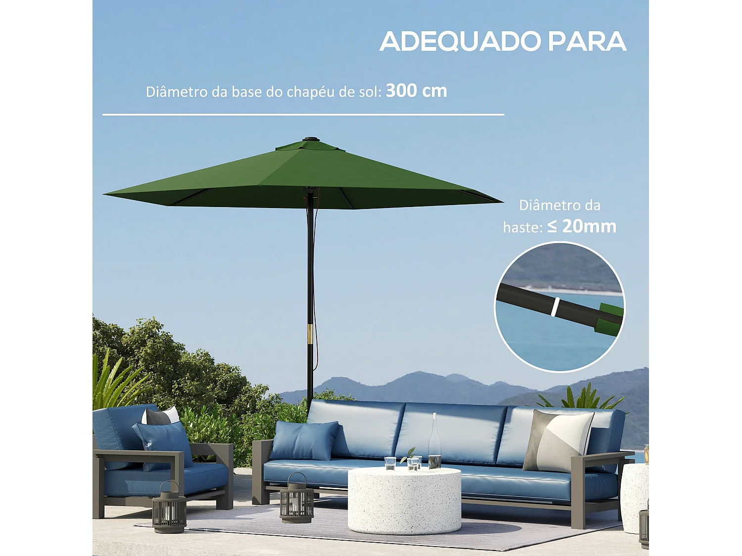 Toldo de Substituição Verde para Chapéu de Sol de 3m com Ventilação e Proteção UV 30+