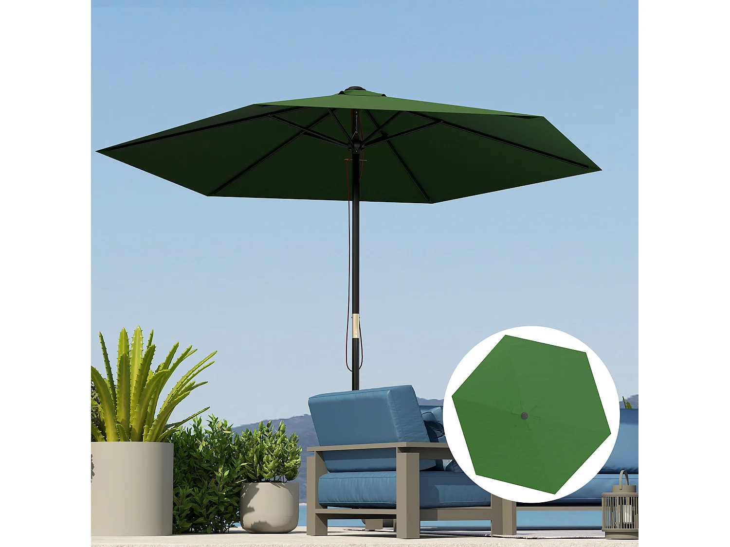Toldo de Substituição Verde para Chapéu de Sol de 3m com Ventilação e Proteção UV 30+