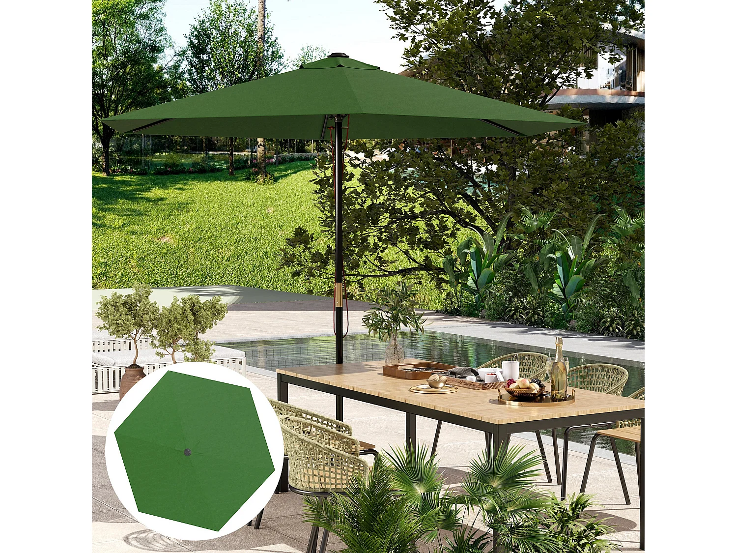 Toldo de Substituição Verde para Chapéu de Sol de 3m com Ventilação e Proteção UV 30+