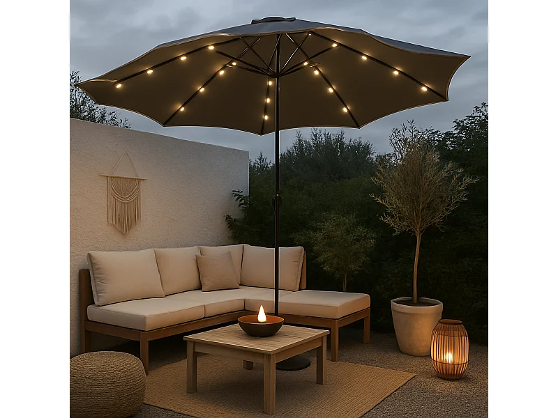 Guarda-Sol de Jardim Oslo com Luzes LED – Design Moderno e Elegante em Cinza Escuro