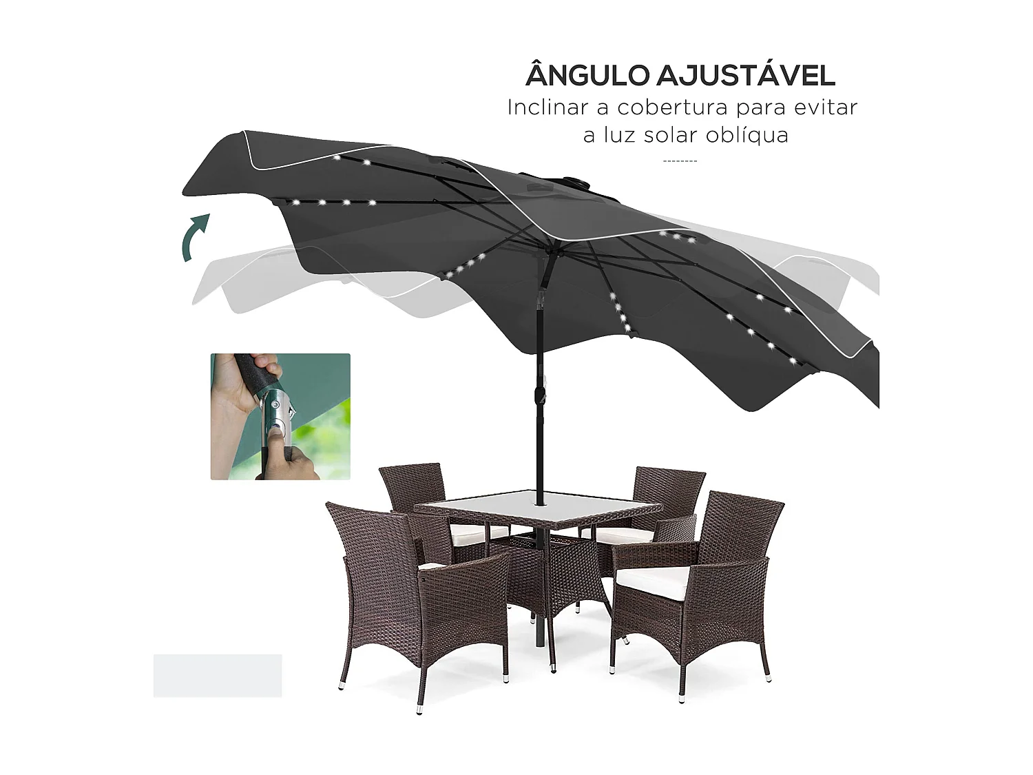 Guarda-Sol de Jardim Oslo com Luzes LED – Design Moderno e Elegante em Cinza Escuro