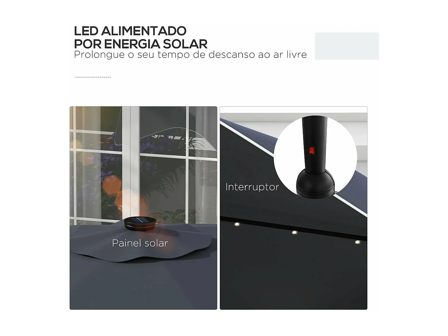 Guarda-Sol de Jardim Oslo com Luzes LED – Design Moderno e Elegante em Cinza Escuro
