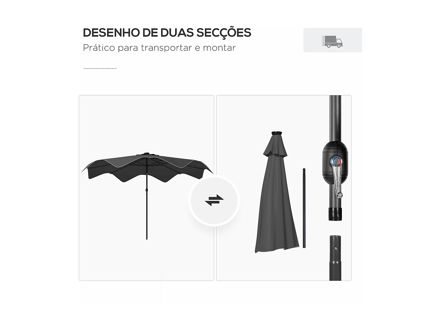 Guarda-Sol de Jardim Oslo com Luzes LED – Design Moderno e Elegante em Cinza Escuro