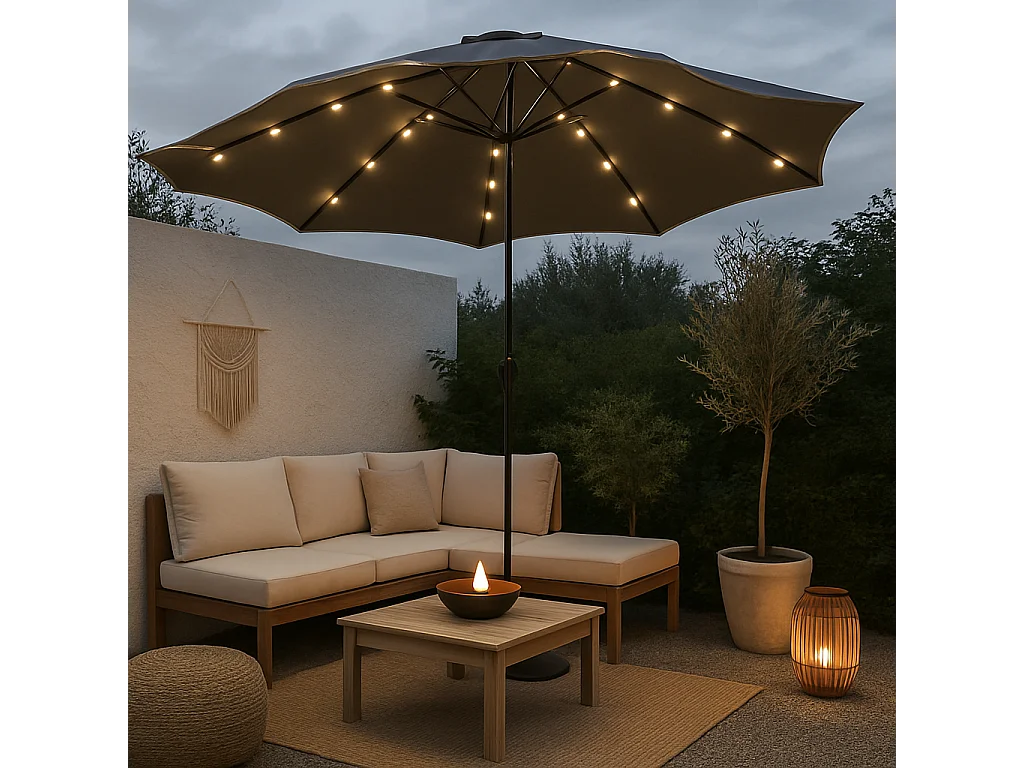 Guarda-Sol de Jardim Oslo com Luzes LED – Design Moderno e Elegante em Cinza Escuro