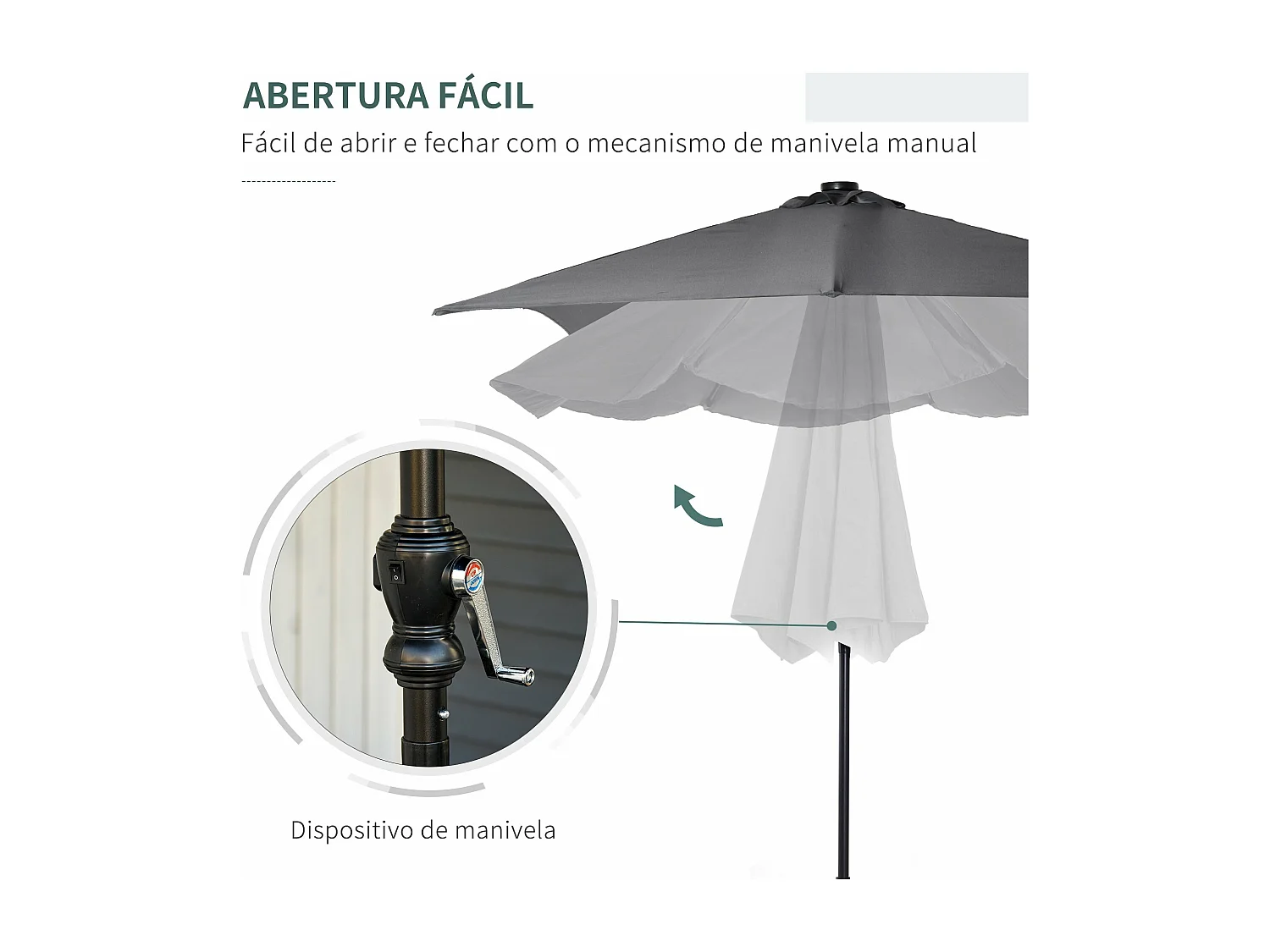 Sombrilla de jardín Outsunny techo inclinable luz LED gris oscuro 248x268x205 cm