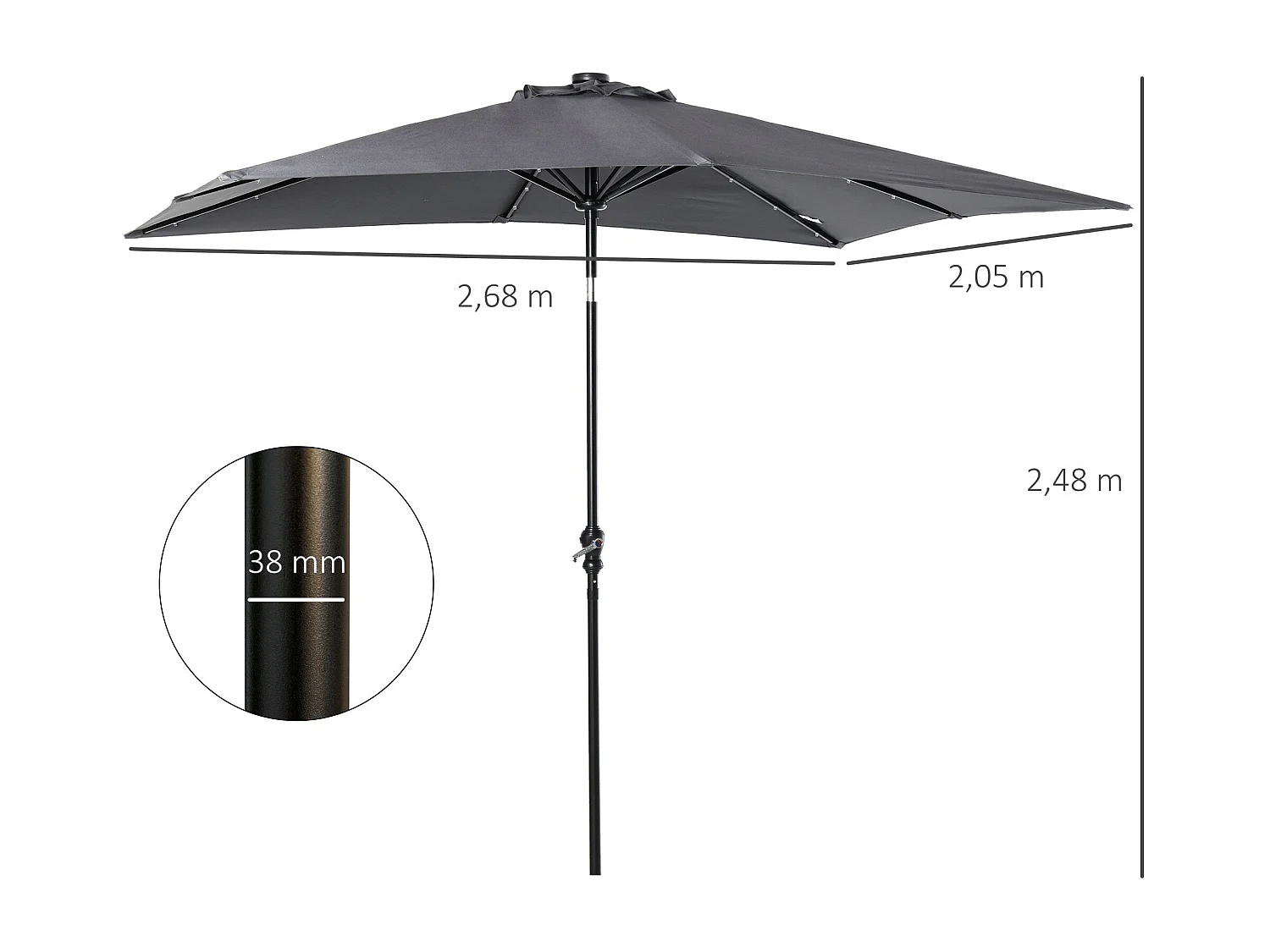 Sombrilla de jardín Outsunny techo inclinable luz LED gris oscuro 248x268x205 cm