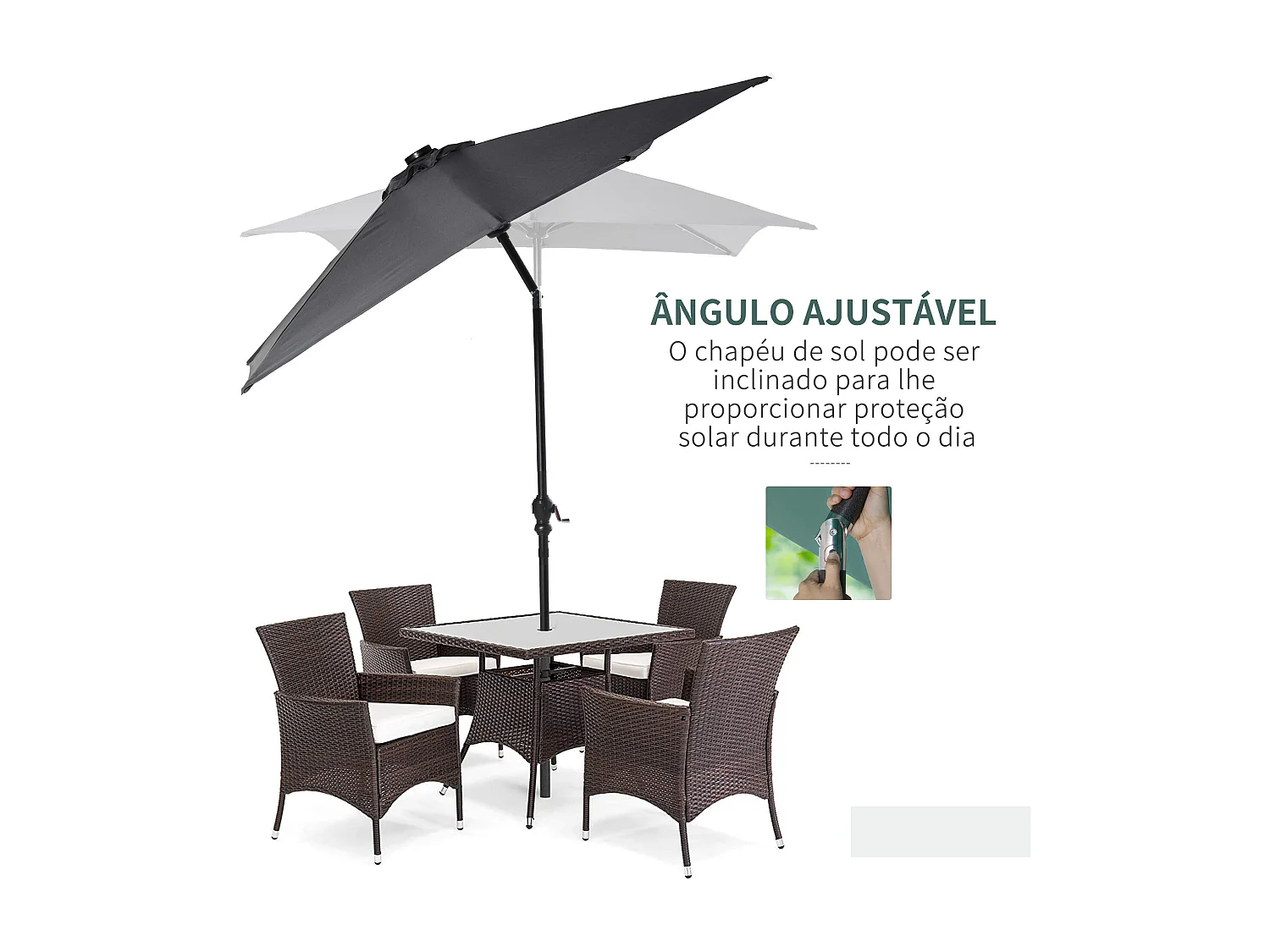 Sombrilla de jardín Outsunny techo inclinable luz LED gris oscuro 248x268x205 cm