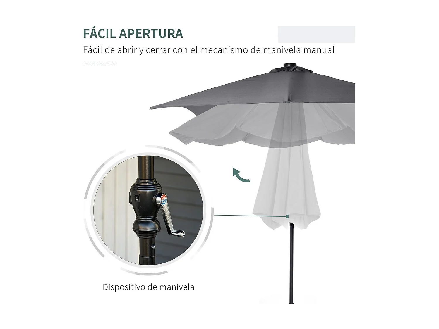 Sombrilla de jardín Outsunny techo inclinable luz LED gris oscuro 248x268x205 cm