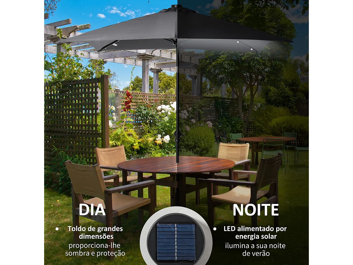 Sombrilla de jardín Outsunny techo inclinable luz LED gris oscuro 248x268x205 cm